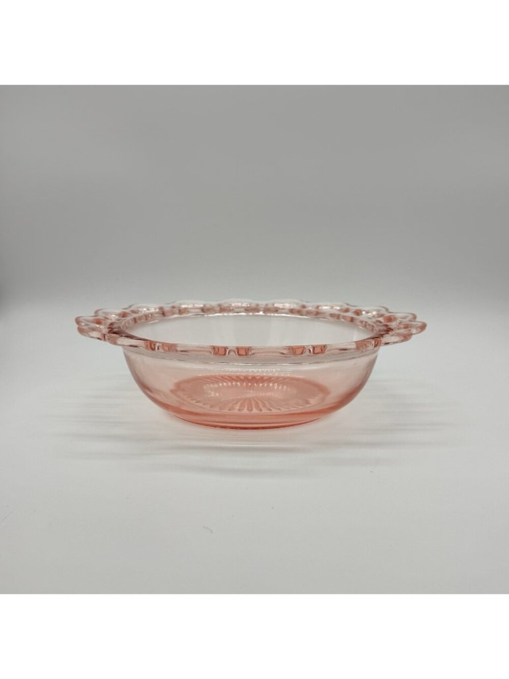 Vtg Anchor Hocking Serving Bowl, Old Colony Open Lace, Pink Depression Glass 9”